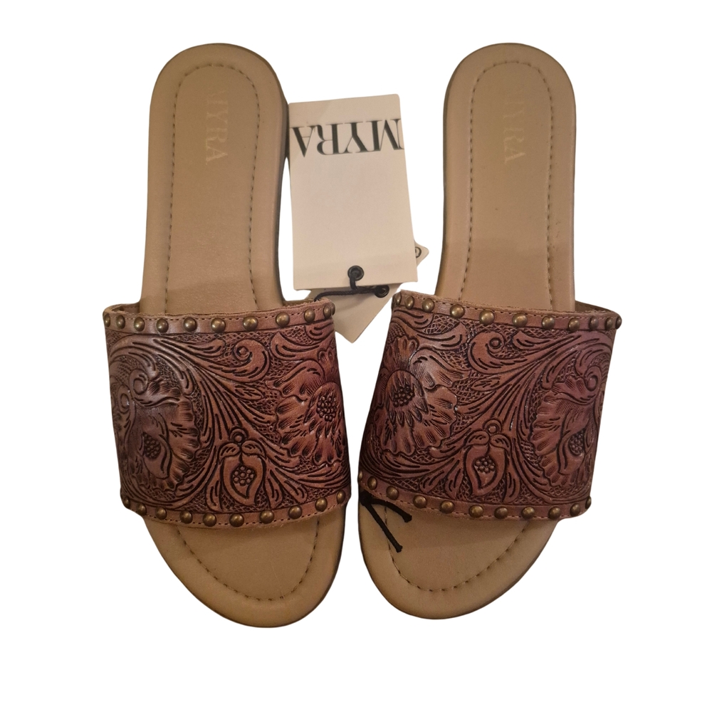 Myra Hand Tooled Leather Sandals: Kassandra SIZE: 8 & 11 Available